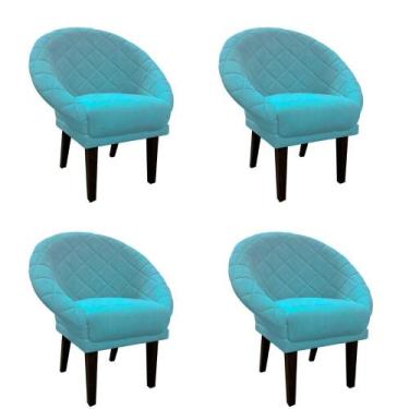 Imagem de Kit 4 Cadeiras Sala de Estar Liz Veludo Azul Turquesa - Mansão Decor