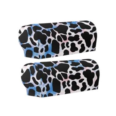 Imagem de Fiqyvagox Conjunto de 2 capas de apoio de braço antiderrapantes com estampa de vaca azul e preto, fácil de remover, laváveis na máquina, protetor de poltrona para sofá de braços