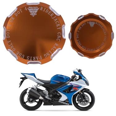 Imagem de Riderjacky Compatível com tampa do reservatório de fluido da embreagem do freio dianteiro da motocicleta cilindro Suzuki GSXR GSX-R 1000 2007-2008 (laranja)
