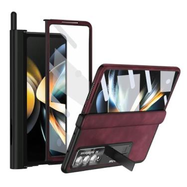 Imagem de Suporte para caneta capa de celular para Samsung Galaxy Z Fold 4 Fold4 Fold3 Fold 3 Zfold3 Zfold4 Filme de vidro capa completa, vermelho, para Samsung Z Fold 4