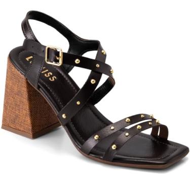 Imagem de Sandália Feminina Lumiss Salto Alto Bloco Tachas Rebite Fivela Bico Quadrado marrom40