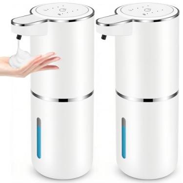 Imagem de Pacote com 2 dispensadores automáticos de sabonete, 362.9 g/380 ml USB sem toque, dispensador de sabão de espuma automático recarregável, montado na parede, para banheiro, cozinha, saboneteira