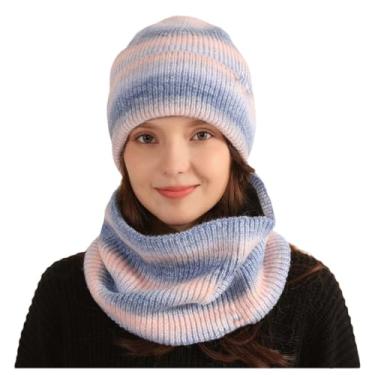 Imagem de Conjunto de cachecol feminino, cor gradiente, felpudo, gorro de malha, gorros de lã grossa, roxo, tamanho único