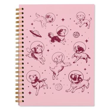 Imagem de WXHUM Caderno espiral de cachorro rosa fofo, donos de mães de cães, presentes para mulheres, filhotes vintage no espaço, planetas, cadernos estéticos, diários para anotações, escola, trabalho, escola