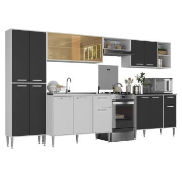 Imagem de Armário De Cozinha Completa 6 Pçs Com Balcão Gabinete Siena Multimóveis Mp2243 Branco preto