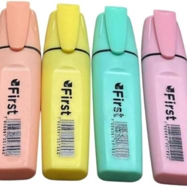 Imagem de conjunto de Marca Texto, 4 Cores Pastel, Resina Plástica, 11 cm x 2,5 cm, Design Ergonômico, Tinta à Base de Água, 65g