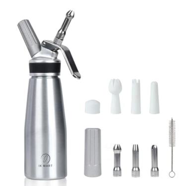 Imagem de Dispensador profissional de chantilly de alumínio, aço inoxidável, capacidade de 1 litro, com 3 bocais decorativos, escova de limpeza