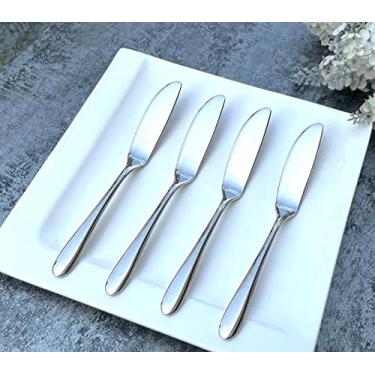 Imagem de Conjunto de 4 facas de manteiga, espátula de queijo de patê, forte e pesado, material de segurança alimentar aço inoxidável 18/10, SUS 304# Cabo grosso forte (prata)