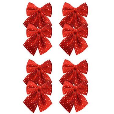 Imagem de Kit 8 Laços Veludo Vinho Decorados Bolinhas Prata Natal 12x13cm - Magi