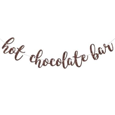 Imagem de Faixa de barra de chocolate quente, decorações de barra de cacau quente, placa de bar It's Cold Outside , decoração de festa de Natal, decorações de barra de chocolate quente de Natal, glitter marrom