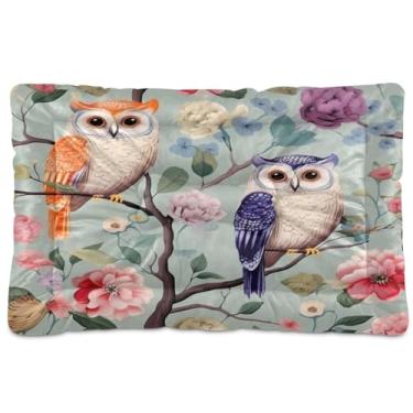 Imagem de Wassud Cama de cachorro com duas corujas no ramo florido, corações desenhados à mão, camas grandes para cães, tapete lavável para animais de estimação, cama de gato para dormir, viagens 91 x 61 cm