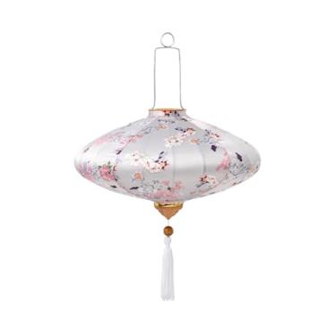 Imagem de Lanterna decorativa de seda com estampa floral retrô asiática tradicional chinesa japonesa lanterna de pano vietnamita lâmpada externa para jardim, quintal, feriado, Natal, casamento
