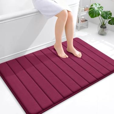 Imagem de OLANLY Tapete de banho listrado de espuma viscoelástica 111 x 81 cm, tapetes absorventes super macios, secagem rápida, tapetes de chuveiro laváveis na máquina, tapete de banho, acessórios de decoração