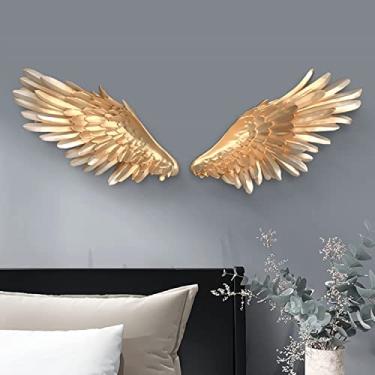 Imagem de Decoração de parede, arte de asas de anjo de metal, decoração de parede, esculturas de parede em relevo de asas, escultura de parede vintage 3D com asas de anjo, para casa, quarto, sala de estar
