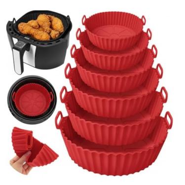 Imagem de Kit com 6 Formas de Silicone Premium Antiaderente para Air Fryer, Reutilizável, Universal, Compatível com Forno, Microondas e Fritadeira Elétrica, Vermelho e Preto (Vermelho)