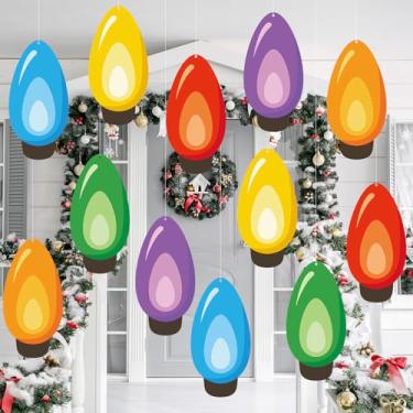 Imagem de Threehoney 12 peças de decoração de Natal grande de 25,5 cm / 30,5 cm para decoração de Natal ao ar livre dupla face para pendurar no quintal para varanda de Natal para decoração de quintal (lâmpada)