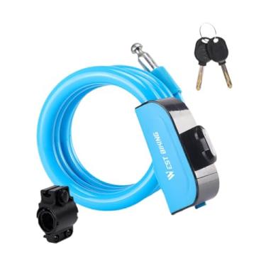 Imagem de rockible Cadeado de cabo para bicicleta, cadeado seguro com 2 chaves para ciclismo e bicicletas de montanha, Azul