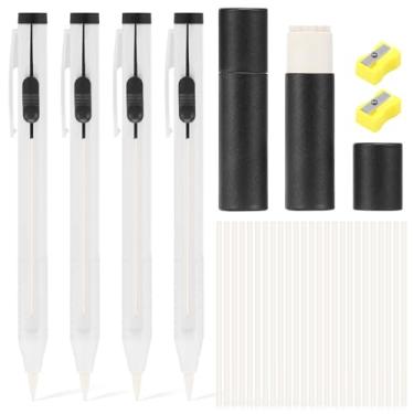 Imagem de Lápis de giz branco 28/56 peças para costura, recarregável e lavável, lápis de giz com apontador para tecido de algodão e linho e lona jeans (56)