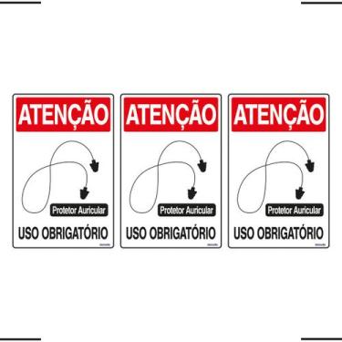 Imagem de Combo 3 Placas De Sinalização Atenção Protetor Auricular Uso Obrigatór