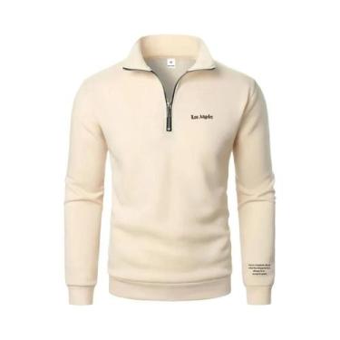 Imagem de Moletom Masculino Oversized De Fleece Casual Com Meio Zíper E Gola Alt