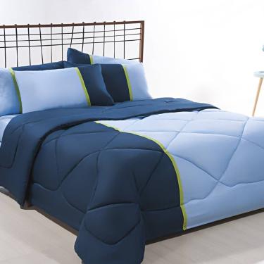 Imagem de Enxoval Edredom + Jogo De Cama King Aconchego Premium 06 Peças - Azul/ Marinho