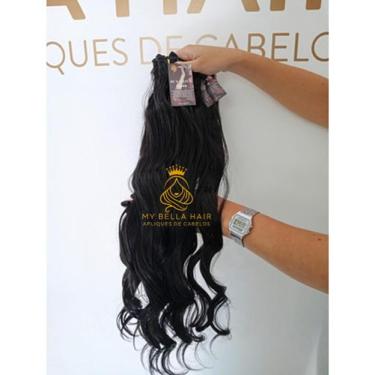 Imagem de Cabelo Liso Semi Humano 60cm Preto Fibra Russa na Tela Europeu - Mega 
