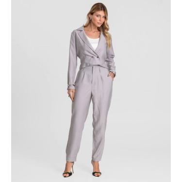 Imagem de Calça Feminina Cenoura Alfaiataria Dianna Cinza, M, Cinza