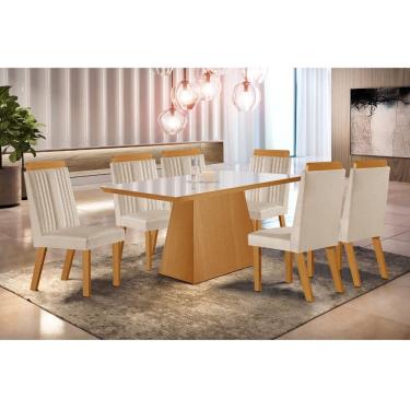 Imagem de Conjunto Sala de Jantar Mesa 180cm com Tampo de Vidro com 6 Cadeiras em MDF Florenca LJ...