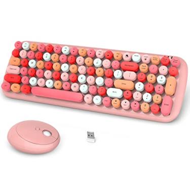 Imagem de Combo de teclado e mouse sem fio, MOFII rosa colorido retro máquina de escrever, 2.4G bonito teclado redondo sem fio conjunto de mouse para PC, laptop, Mac e computador