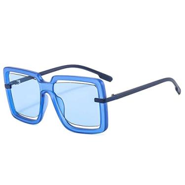 Imagem de Óculos de sol quadrados superdimensionados fashion feminino retrô oco lente oceano óculos tons uv400 masculino laranja rosa óculos de sol, azul azul, como a imagem