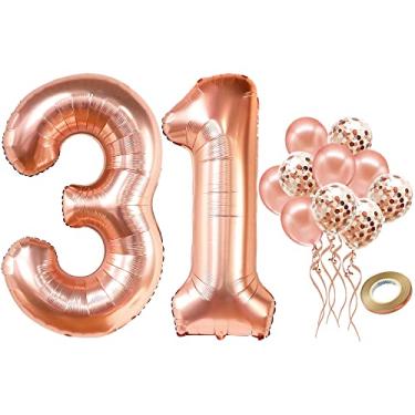 Imagem de Balão número 31 para decorações de aniversário de 31 anos – ouro rosa, grande, 101,6 cm, pacote com 12 | Balões de confetes de ouro rosa | Balão de 31 números em ouro rosa para artigos de festa de 31 anos, feminino ou masculino
