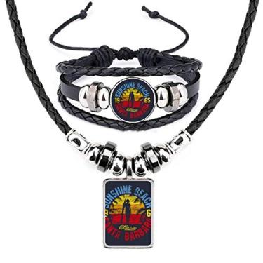 Imagem de Conjunto de joias de couro com estampa de ilustração de praia da Coconut Tree