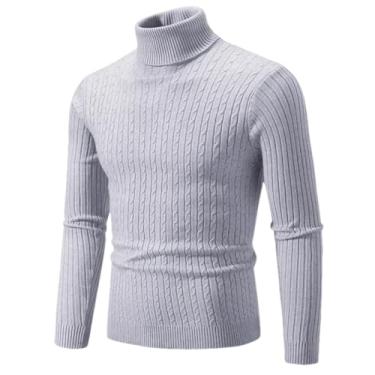 Imagem de KANG POWER Suéter quente de gola rolê outono inverno suéter masculino pulôver fino suéter masculino malha camisa inferior, Cinza, Small