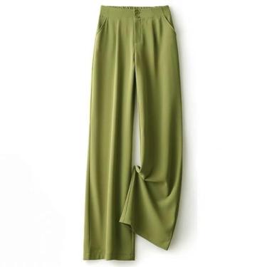 Imagem de Calça de moletom de chiffon cor doce calça folgada cintura alta escritório perna larga casual reta terno formal, Verde, XXL 60-70kg