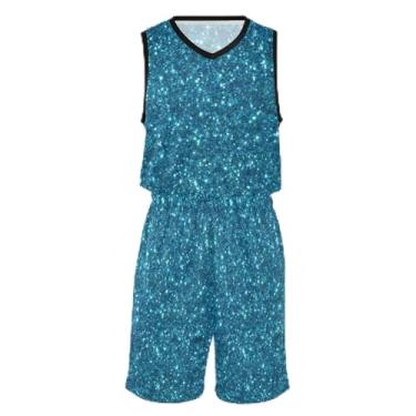 Imagem de Camiseta de basquete colorida com gradiente arco-íris para meninos, ajuste confortável, vestido de jérsei de basquete 5 a 13 anos, Glitter azul turquesa, GG
