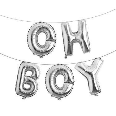 Imagem de 16 inch Oh Boy Silver Balloons Banners Alphabet Foil Letter Balloon Decoration with Rope for Baby Shower Birthday Party Gender Reveal Party (Oh Boy Silver)