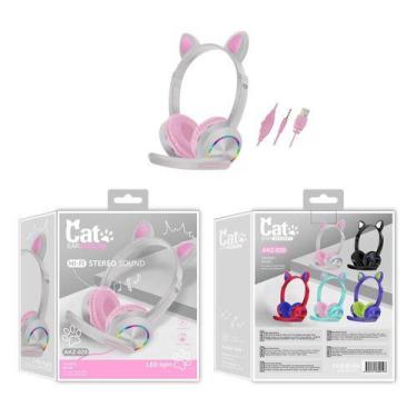 Imagem de Fone de Ouvido Gato com Orelhas LED e Microfone - Diversão e Qualidade
