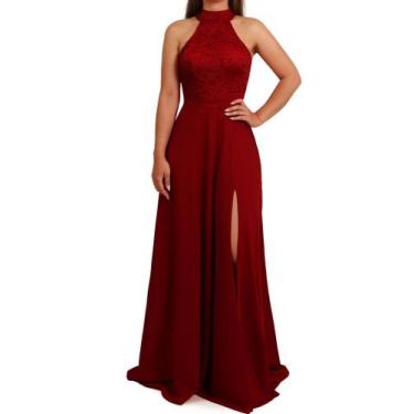 Imagem de Vestido Longo de Festa Com Fenda na lateral - Momento Vestido, Bordô, 