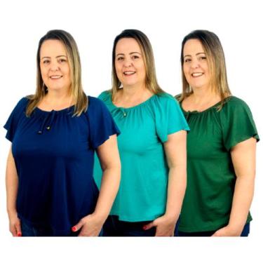 Imagem de Kit 3 Blusas Moda Ciganinha Lisas Manga Curta Gola Ombro a Ombro - Coa