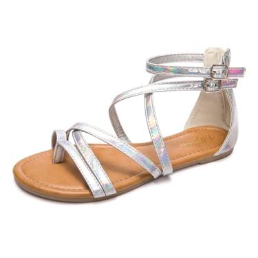 Imagem de Luffymomo Sandálias femininas com tira gladiadora rasteira de pescador com tiras cruzadas, Dream Silver Color, 35