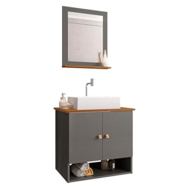 Imagem de Gabinete Arm Banheiro Deli 2 Portas com Cuba Torino Branca Cor: Titanium/Nature