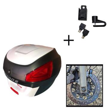 Imagem de Baú Bauleto 29l Awa + Cadeado Trava Disco Moto Antifurto, Branco
