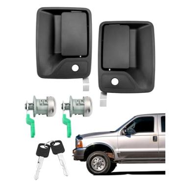 Imagem de Maçanetas de porta externas, com cilindros e chaves de bloqueio, compatíveis com Ford F250 F350 F450 F550 Super Duty, Ford Excursion 2000-2005, motorista dianteiro esquerdo e lado direito do
