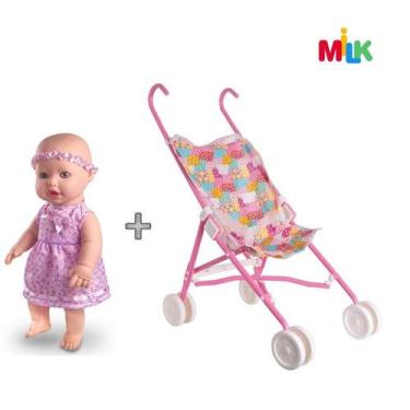 Imagem de Boneca Sapekinha Faz Xixi De Verdade + Carrinho de Boneca kit - Milk B