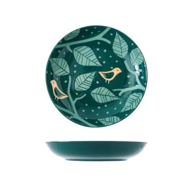 Imagem de Louça de cerâmica pintada à mão em estilo japonês de 17,8 cm, prato de restaurante frio, prato de dim sum - prato de arroz de 18 cm - verde magpie