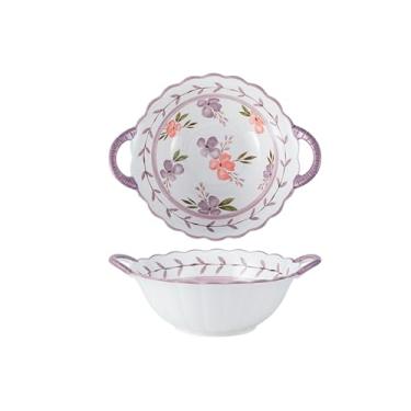 Imagem de Conjunto de louça e tigela personalizada de estilo japonês, utensílios de mesa de cerâmica para restaurante doméstico, hotel, arroz, tigela de sopa - tigela de orelha dupla de 24 cm - colorida