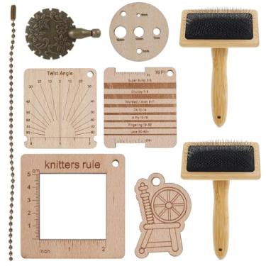Imagem de Réguas de medidor de tricô de madeira, gancho de crochê e fio de tricô, ferramenta de medição de madeira, ferramentas de medição de fios para costura, artesanato, spinners, acessórios de crochê