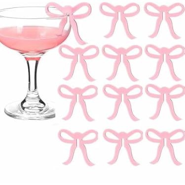 Imagem de Nenluny 12 peças de marcadores de bebida de laço rosa etiquetas de bebida copo de arco etiquetas de acrílico laço lembrancinhas de festa de aniversário decorações de despedida de solteira, one size,