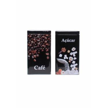 Imagem de Kit 2 Pote Lata Porta Mantimentos Metal Café Açúcar Preto - Shop Aniz,