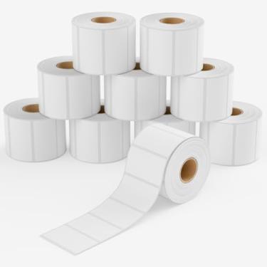 Imagem de Papel de etiqueta térmica direta de 5 x 2,5 cm para códigos de barras, 10 rolos 10.000 etiquetas, 1000 etiquetas por rolo branco, compatível com impressora de etiquetas Rollo e impressoras de mesa